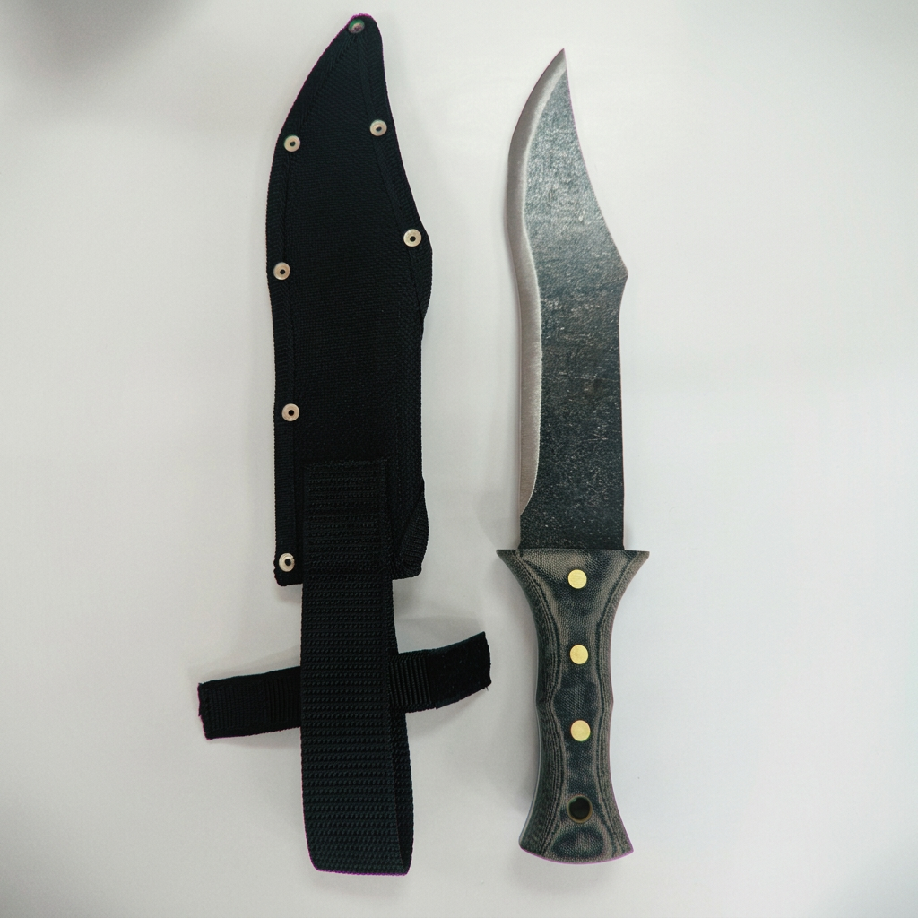 Mini-X Survival Dagger next to its black nylon sheath
