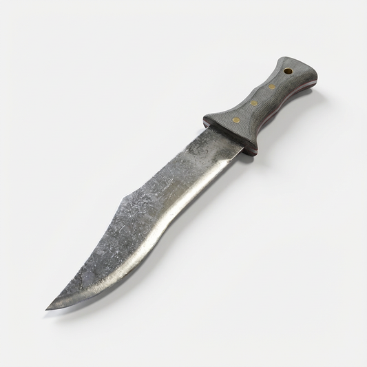 Mini-X Survival Dagger with gray handle scales and brass pins on a white background